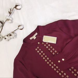 Michael Kors Georgette Burgundy Blouse Gold button